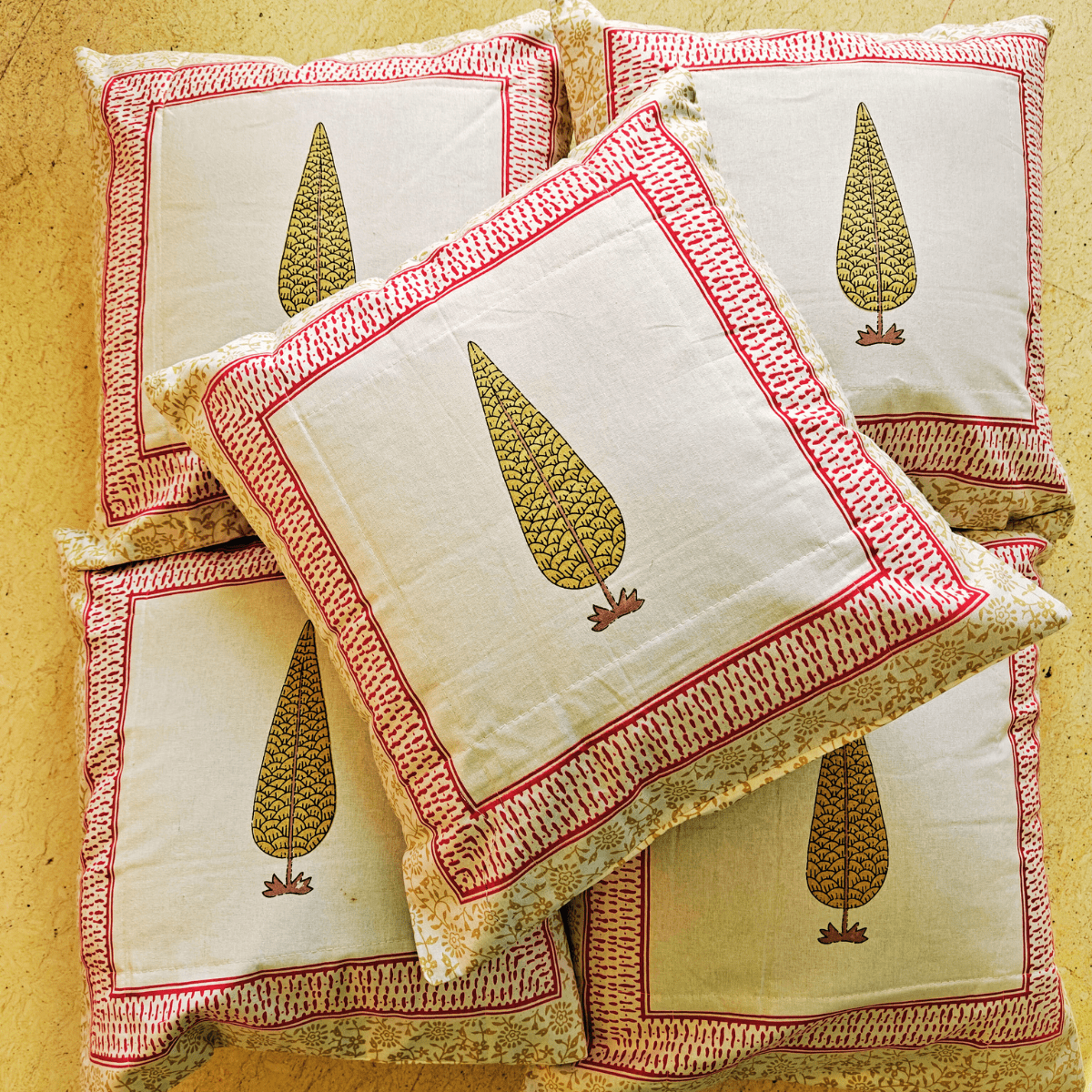 Isha Cushion Cover Set – 100% Cotton – 16" x 16" (Set of 5) - Coral Slub -